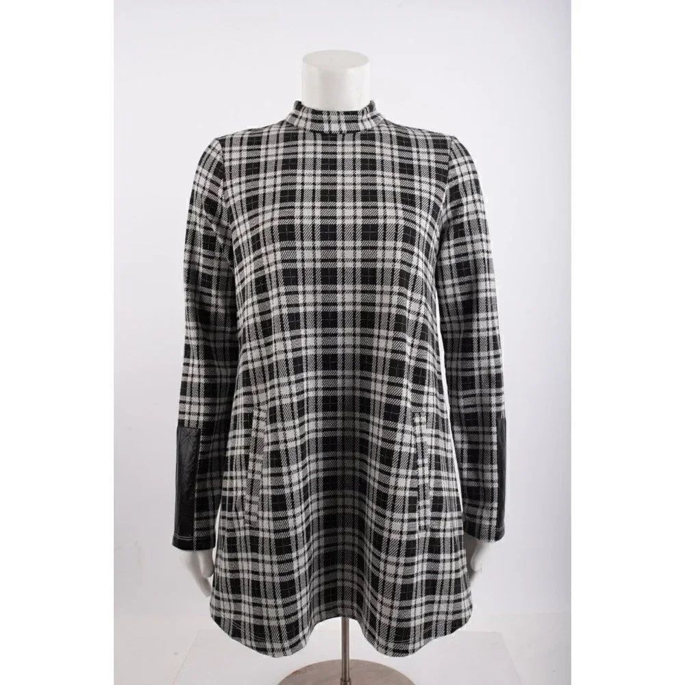 Tyler Boe Womens Tunic Top Mock neck S Black White Plaid Shimmer Long Sleeve NWT